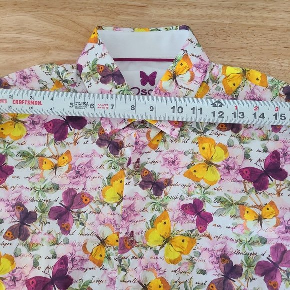 OSCAR PARIS Couture Designer Men's Tailor Fit Shirt Size Med Floral Butterfly - Picture 5 of 12